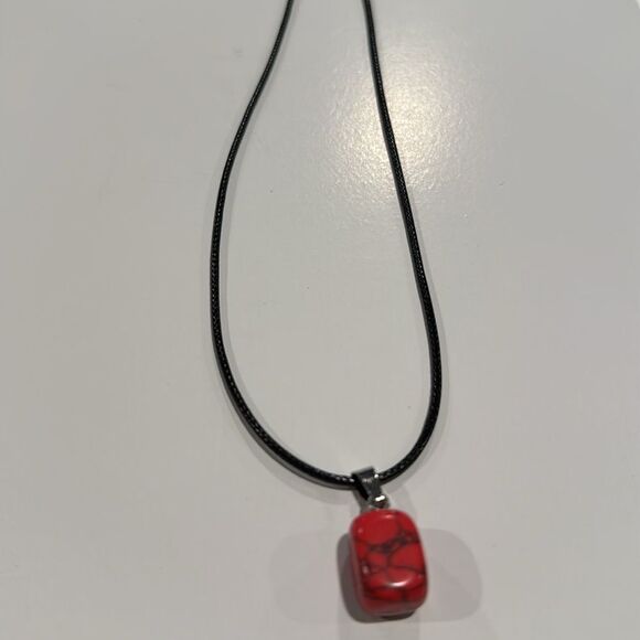 Red Pendant Necklace with Black Cord - Picture 4 of 4